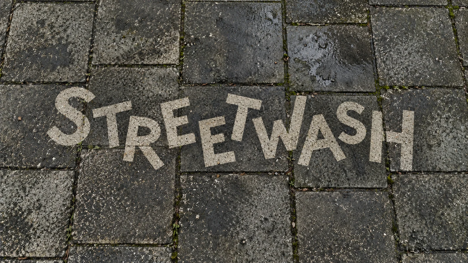 Clean reverse graffiti logo revealed on Amsterdam pavement